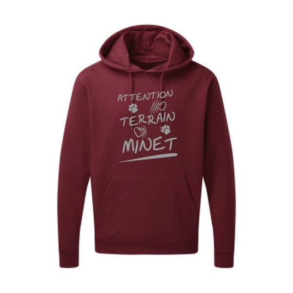 Attention Terrain Minet |Sweat  capuche humoristique Gris 