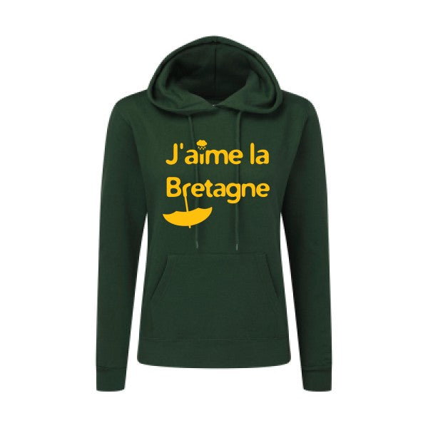 J'aime la Bretagne jaune Or |Sweat original à capuche Femme