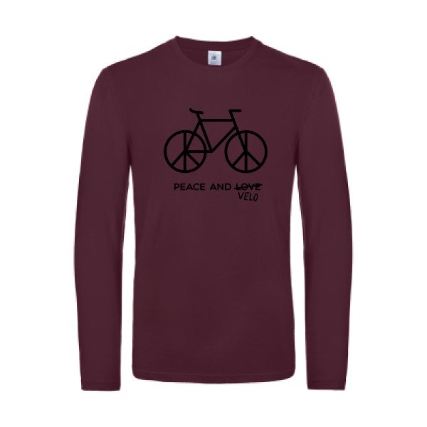 peace and velo - t shirt- manches- longues- original- humour- Burgundy impression Face