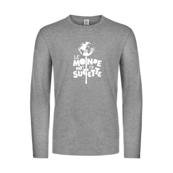 le monde part en sucette - t shirt- manches- longues- original- humour- Sport Grey impression Face