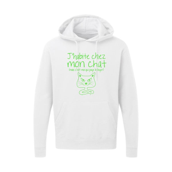 J'habite chez mon chat Vert fluo |Sweat capuche imprimé homme