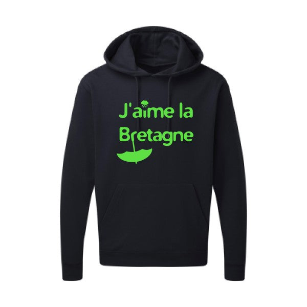 J'aime la Bretagne |Sweat  capuche humoristique Vert fluo 