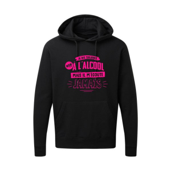 Non à l'alcool  |Sweat  capuche humoristique Rose fluo 