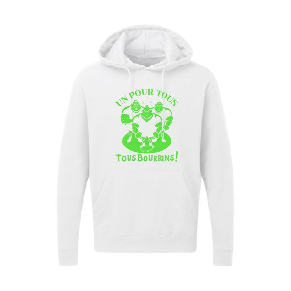 Un pour tous, Tous bourrins ! |Sweat  capuche humoristique Vert fluo 