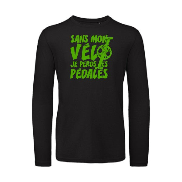 Sans mon vélo, je perds les pédales ! Vert pomme |T shirt bio homme rigolo manches longues