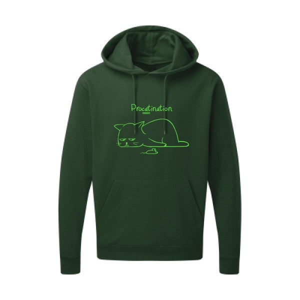 Procatination Vert fluo |Sweat capuche imprimé homme