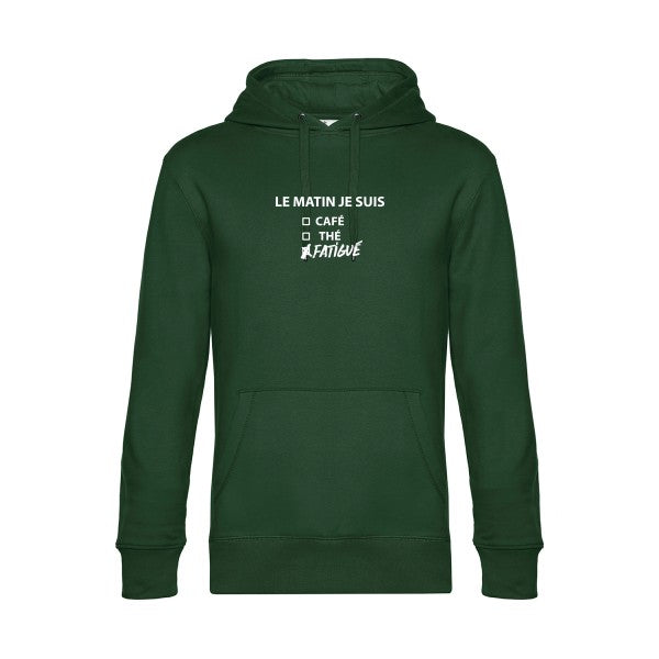 Le-matin-je-suis... sweat shirt original Bottle Green flex Blanc impression Face