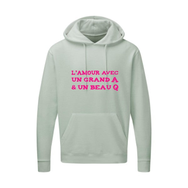 L'Amour avec un grand A et un beau Q |Sweat capuche imprimé|Rose Fluo