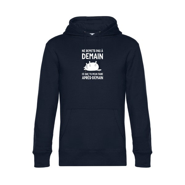 Ne-remets-pas-a-demain sweat shirt original Navy Blue flex Blanc impression Face