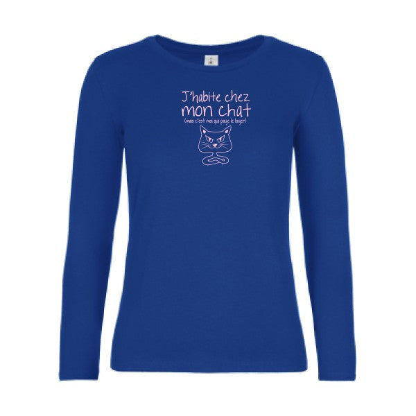 t-shirt lsl femme J-habite-chez-mon-chat Royal Blue flex Rose