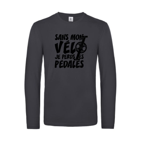 sans mon velo je perds les pedales  - t shirt- manches- longues- original- humour- Dark Grey impression Face