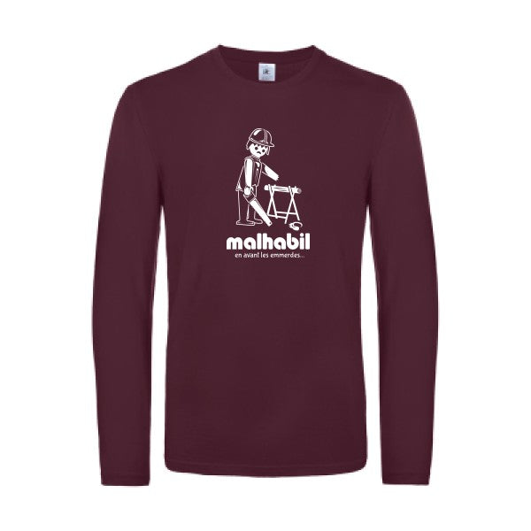 malhabil... - t shirt- manches- longues- original- humour- Burgundy impression Face