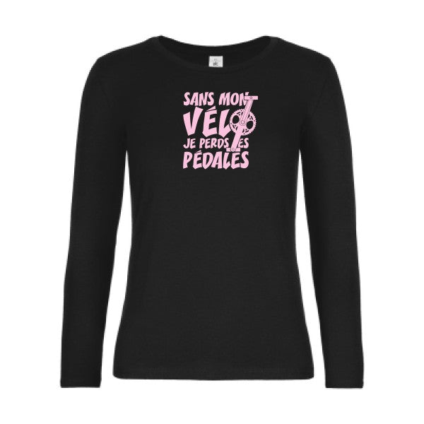 t-shirt lsl femme Sans-mon-velo-je-perds-les-pedales- Black flex Rose
