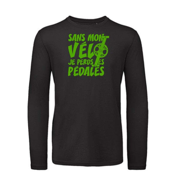 Sans mon vélo, je perds les pédales ! Vert pomme |T shirt bio homme rigolo manches longues