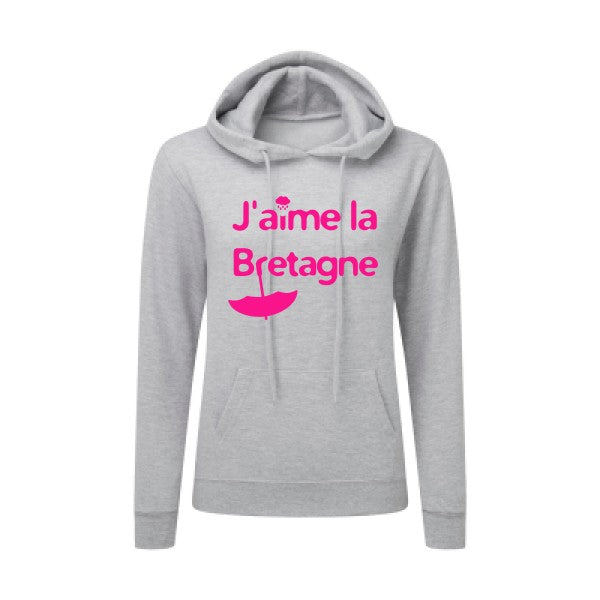 J'aime la Bretagne Rose Fluo |Sweat original à capuche Femme