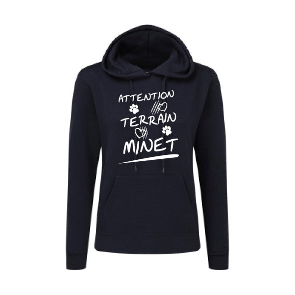 Attention Terrain Minet Blanc |Sweat original à capuche Femme