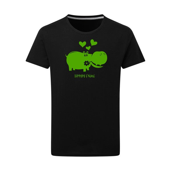 Hippopo t'aime vert pomme -Flex vert pomme sur T-shirt SG  Dark Black  4XL