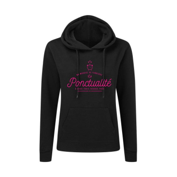 La Ponctualité Rose Fluo |Sweat original à capuche Femme