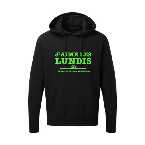 J'aime les lundis quand... Vert fluo |Sweat capuche imprimé homme