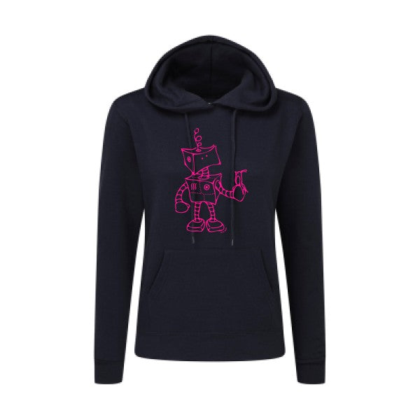 Robot & Bird Rose Fluo |Sweat original à capuche Femme