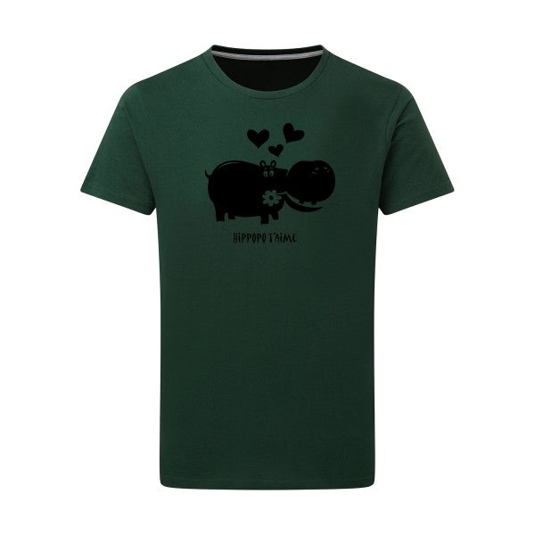 Hippopo t'aime noir -Flex noir sur T-shirt SG  Bottle Green  2XL