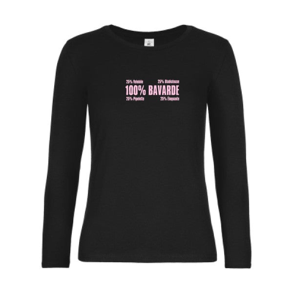 t-shirt lsl femme t-shirt-Bavarde Black flex Rose