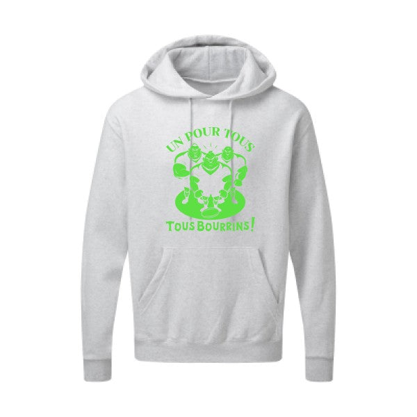 Un pour tous, Tous bourrins ! |Sweat  capuche humoristique Vert fluo 