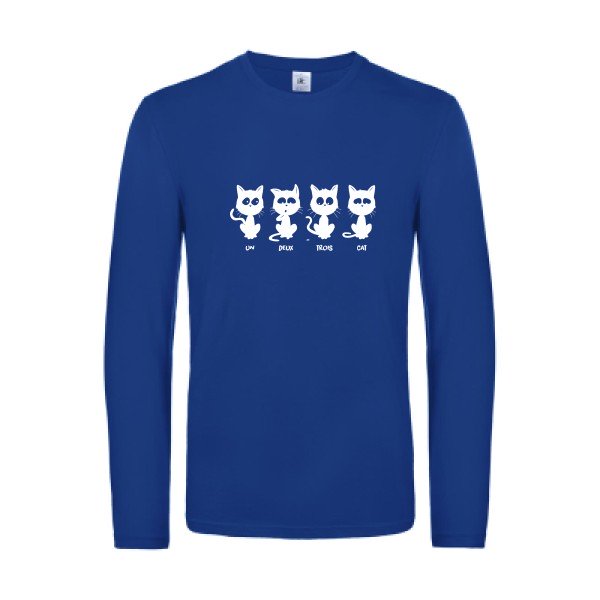 un deux trois cat - t shirt- manches- longues- original- humour- Royal Blue impression Face