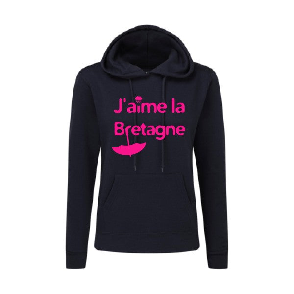 J'aime la Bretagne Rose Fluo |Sweat original à capuche Femme