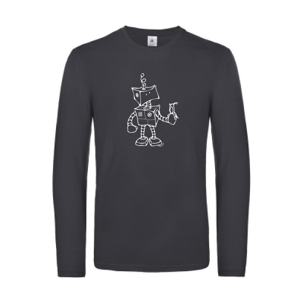 robot & bird - t shirt- manches- longues- original- humour- Dark Grey impression Face