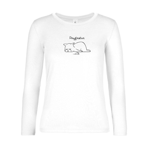 t-shirt lsl femme Procatination White flex Noir