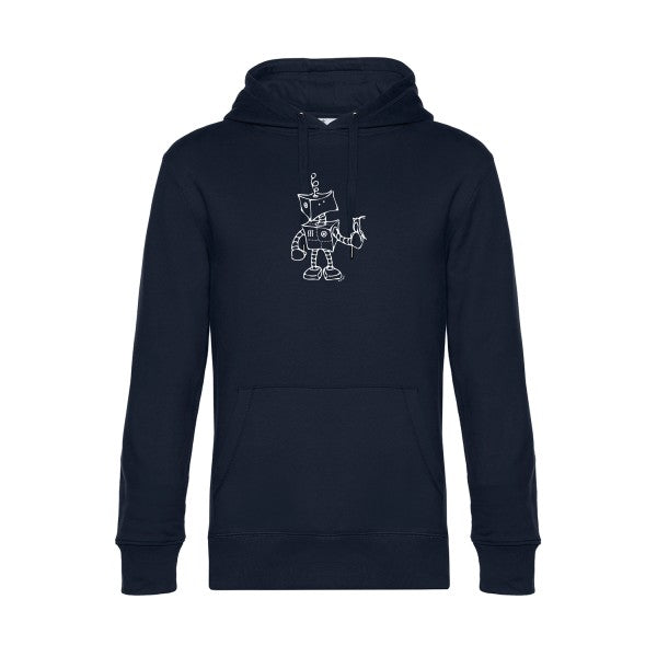 Robot-&-Bird sweat shirt original Navy Blue flex Blanc impression Face