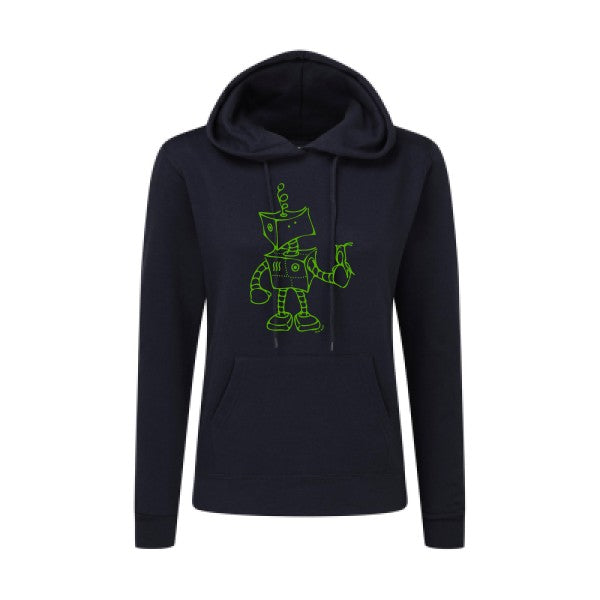 Robot & Bird Vert pomme |Sweat original à capuche Femme