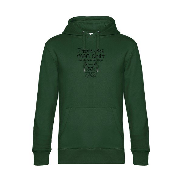 J-habite-chez-mon-chat sweat shirt original Bottle Green flex Noir impression Face