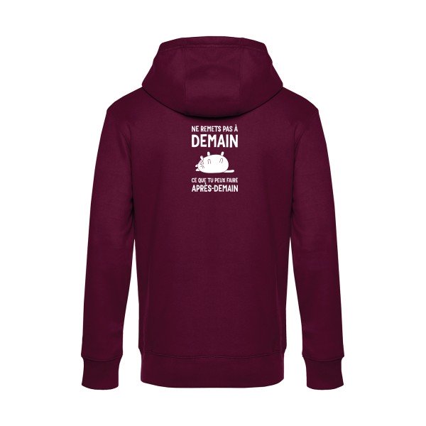Ne-remets-pas-a-demain sweat shirt original Burgundy flex Blanc impression Dos