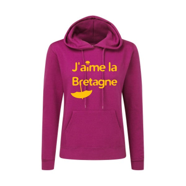 J'aime la Bretagne jaune Or |Sweat original à capuche Femme