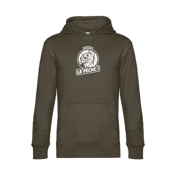 Toujours-la-peche sweat shirt original Khaki flex Blanc impression Face
