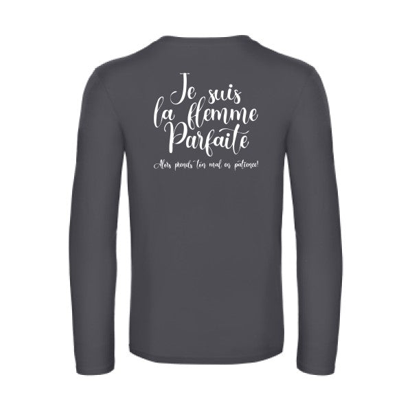 la flemme parfaite - t shirt- manches- longues- original- humour- Dark Grey impression Dos