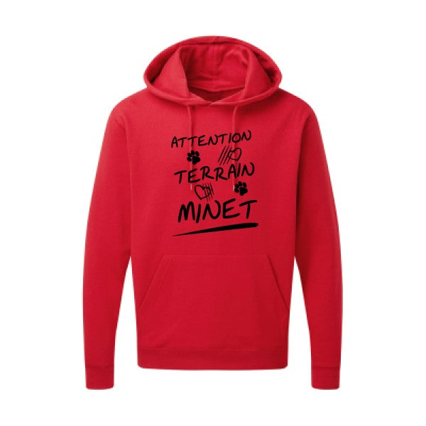 Attention Terrain Minet |Sweat  capuche humoristique noir 