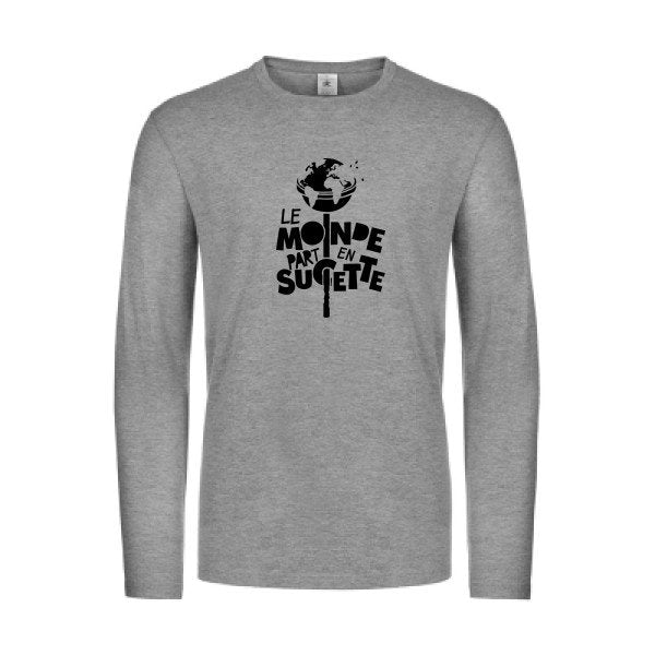 le monde part en sucette - t shirt- manches- longues- original- humour- Sport Grey impression Face