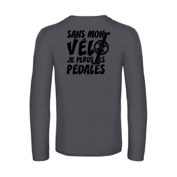 sans mon velo je perds les pedales  - t shirt- manches- longues- original- humour- Dark Grey impression Dos