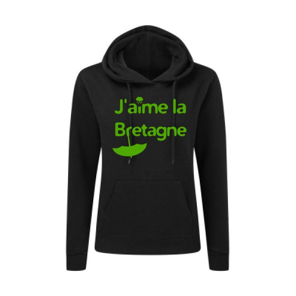 J'aime la Bretagne Vert pomme |Sweat original à capuche Femme