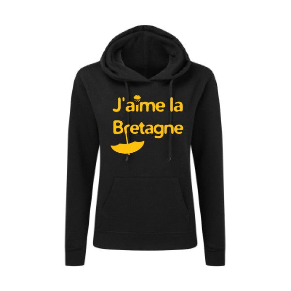 J'aime la Bretagne jaune Or |Sweat original à capuche Femme