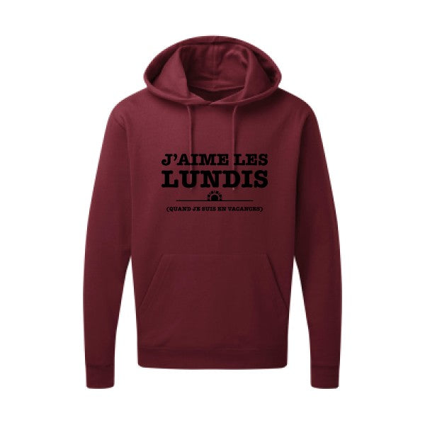 J'aime les lundis quand... Noir |Sweat capuche imprimé homme