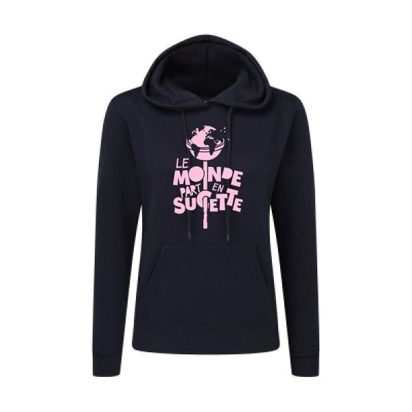 Le Monde part en Sucette Rose |Sweat original à capuche Femme