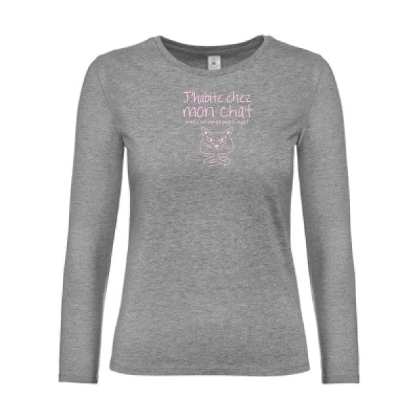 t-shirt lsl femme J-habite-chez-mon-chat Sport Grey flex Rose
