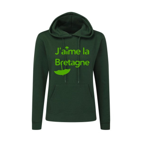 J'aime la Bretagne Vert pomme |Sweat original à capuche Femme