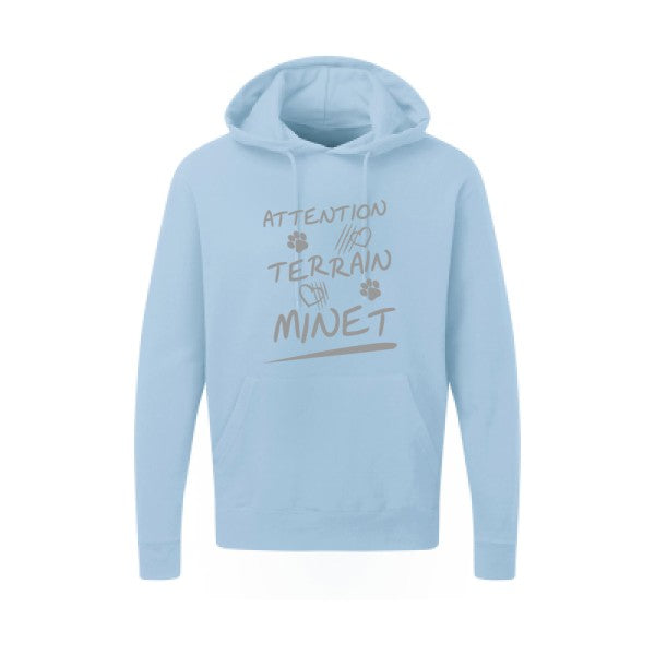 Attention Terrain Minet |Sweat  capuche humoristique Gris 