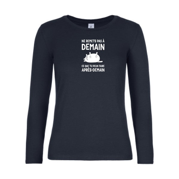 t-shirt lsl femme Ne-remets-pas-a-demain Navy flex blanc
