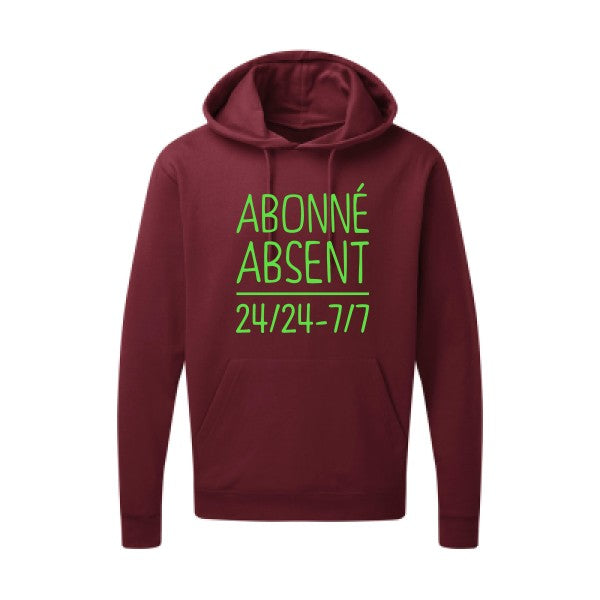 Abonné absent Vert fluo |Sweat capuche imprimé homme